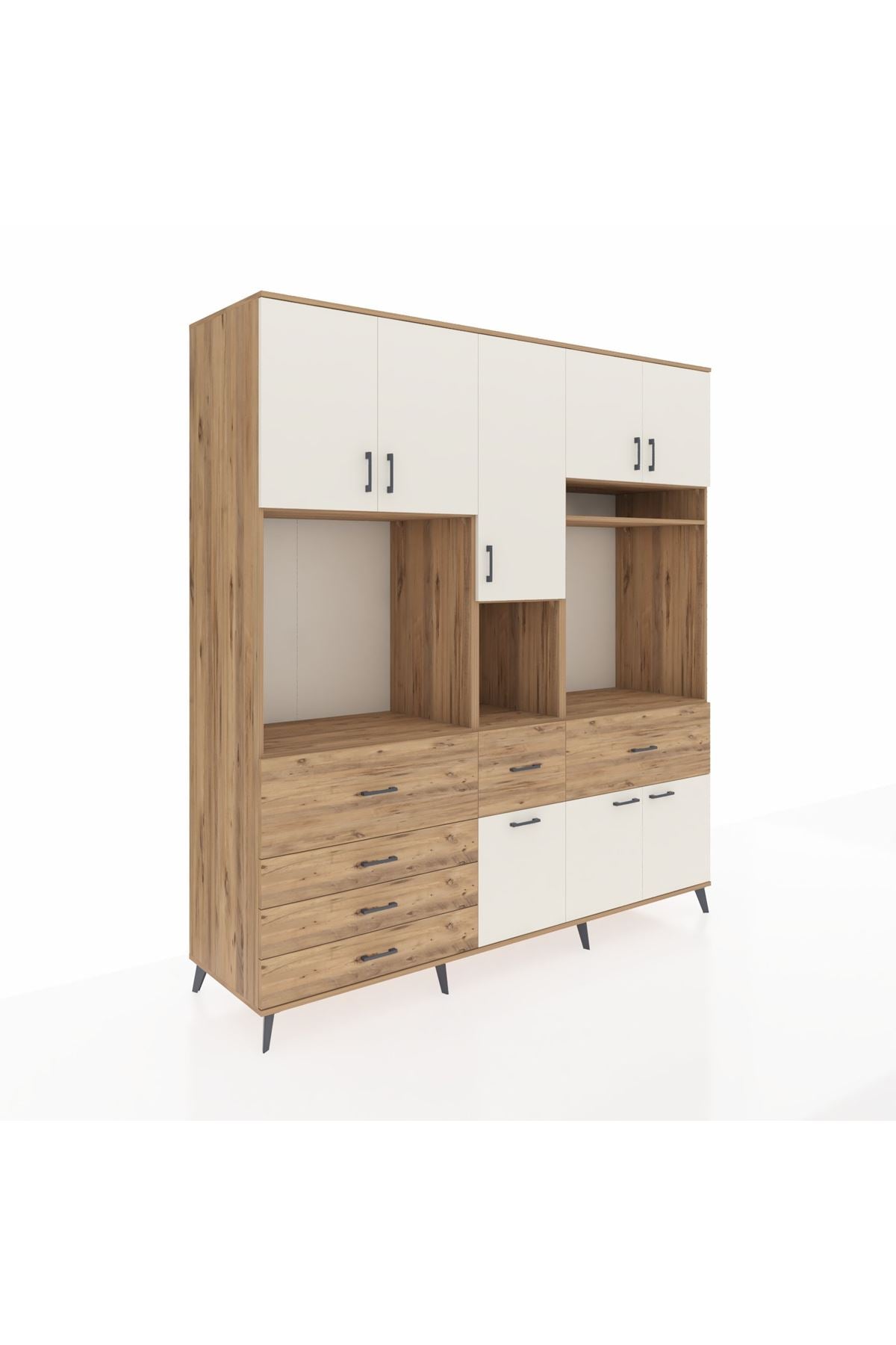 Kronos Dolap 10 Raflı 6 Çekmeceli 8 Kapaklı 220x59x243 Çam-Aytaşı/Çam