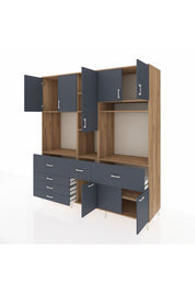 Kronos Dolap 10 Raflı 6 Çekmeceli 8 Kapaklı 220x59x243 Çam-Antrasit/Antrasit