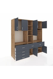 Kronos Dolap 10 Raflı 6 Çekmeceli 8 Kapaklı 220x59x243 Çam-Antrasit/Antrasit