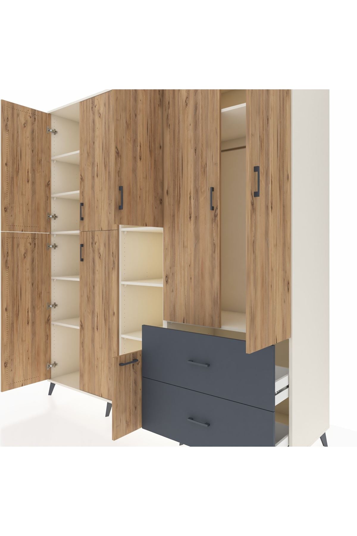 Kronos Dolap 12 Raflı 2 Çekmeceli Tek Askılı 220x59x243 - S784M063V02C