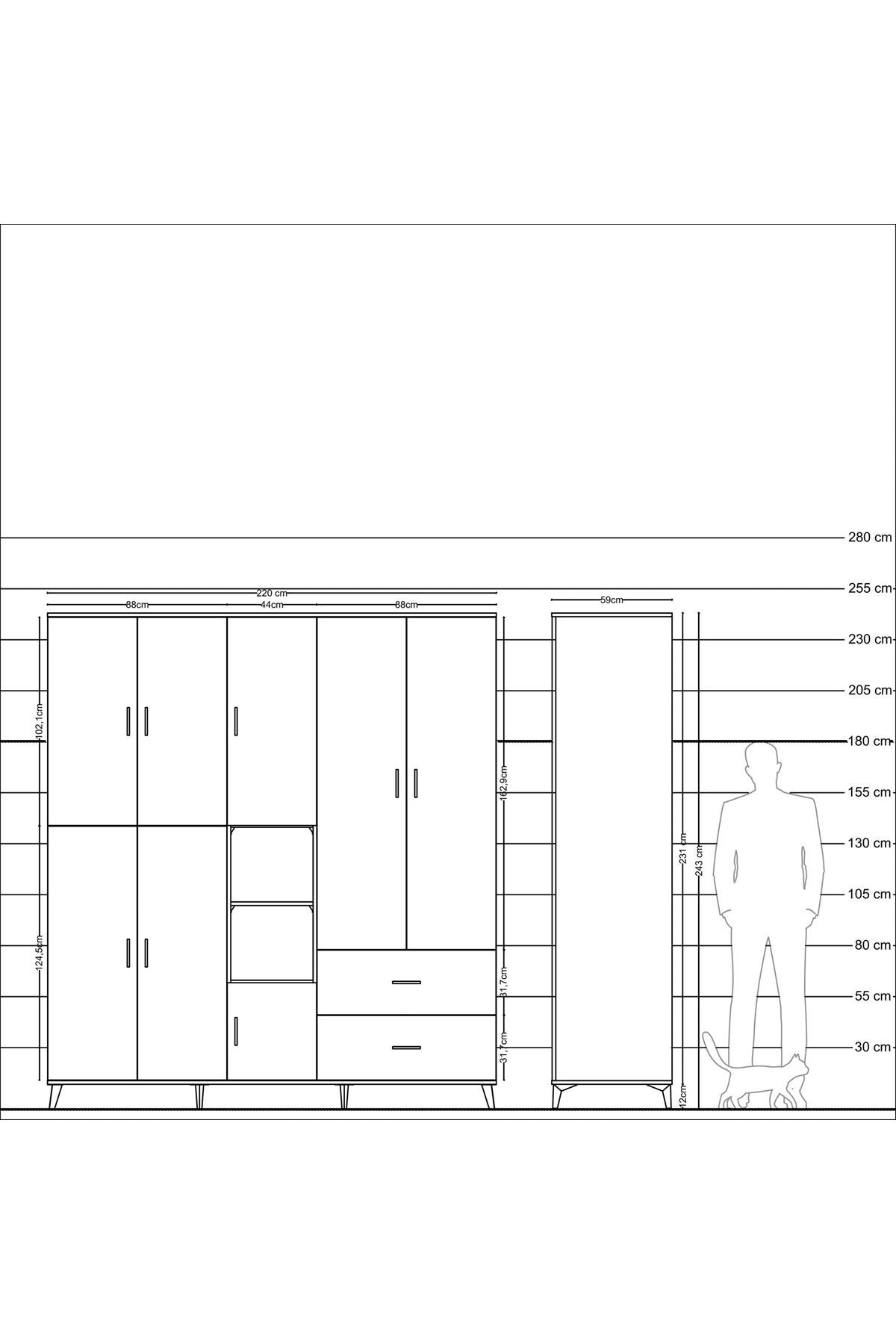 Kronos Dolap 12 Raflı 2 Çekmeceli Tek Askılı 220x59x243 - S784M063V24C