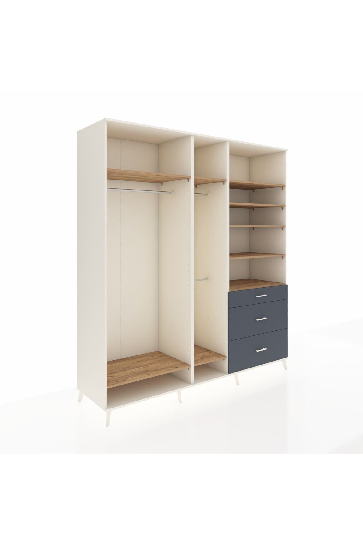 Kronos Dolap 9 Raflı 3 Çekmeceli 3 Askılı 220x59x243 Aytaşı-Çam/Antrasit