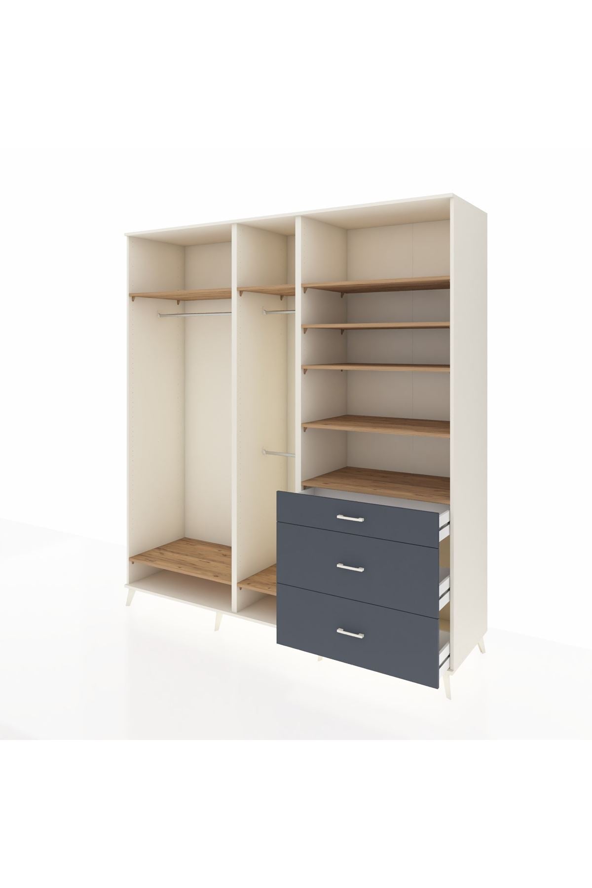 Kronos Dolap 9 Raflı 3 Çekmeceli 3 Askılı 220x59x243 Aytaşı-Çam/Antrasit