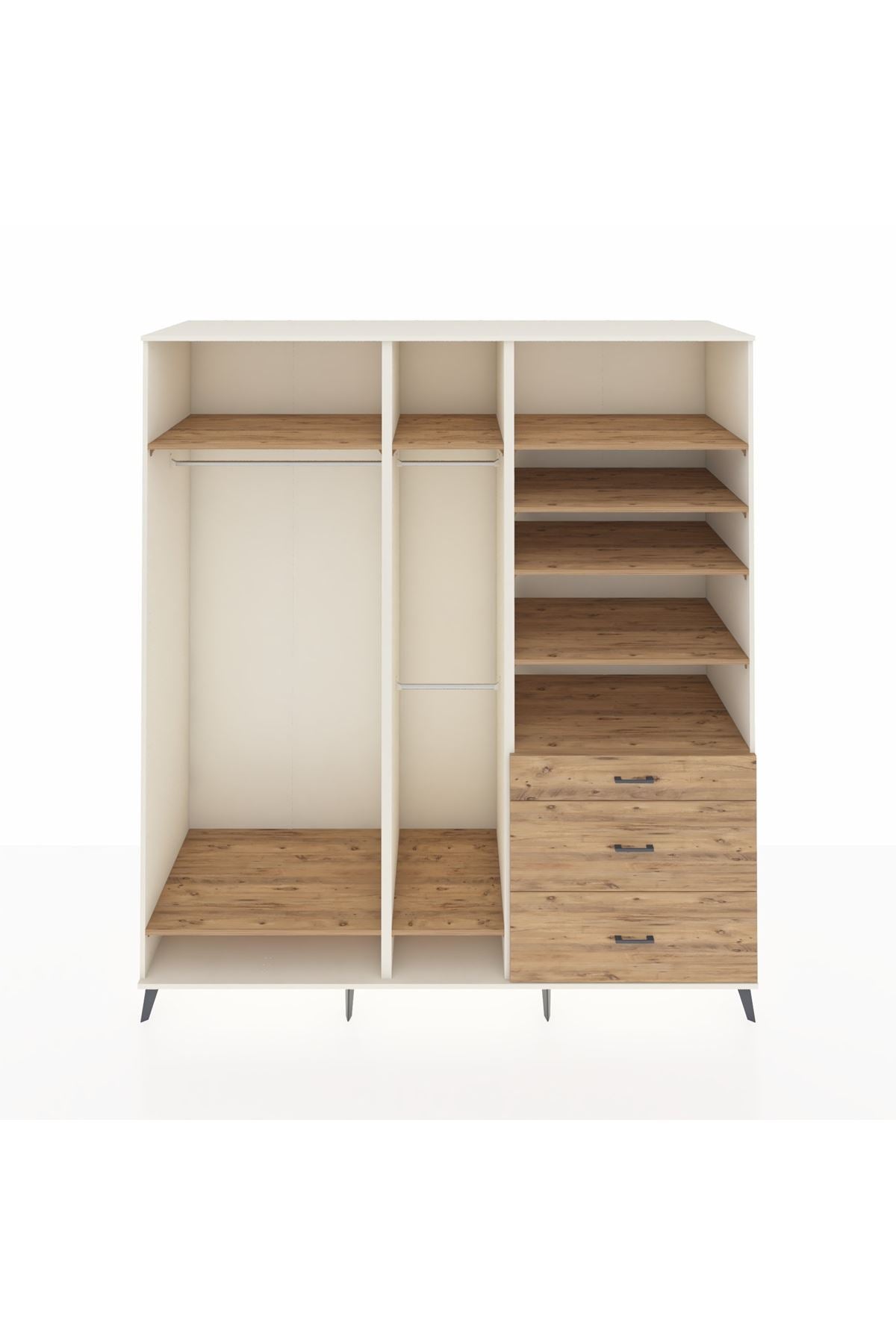 Kronos Dolap 9 Raflı 3 Çekmeceli 3 Askılı 220x59x243 Aytaşı-Çam/Çam