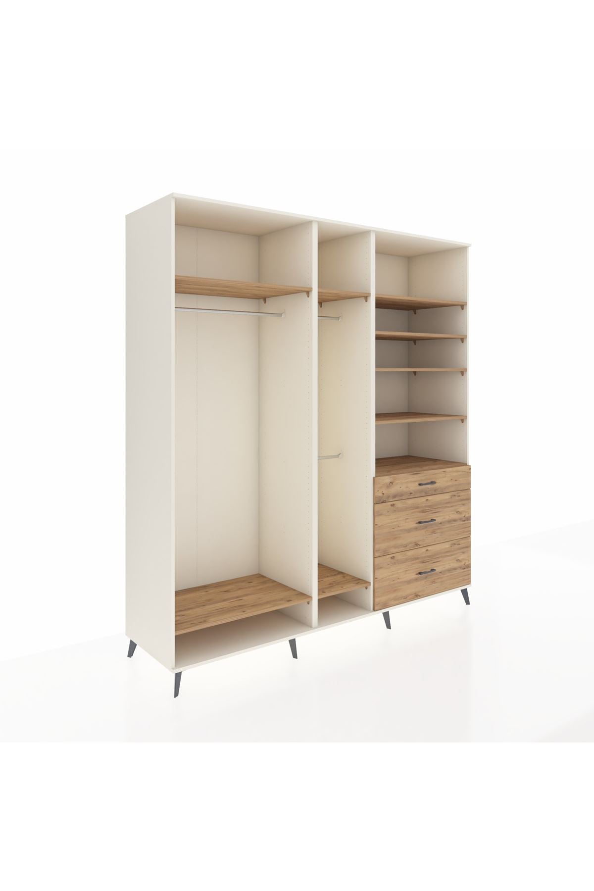 Kronos Dolap 9 Raflı 3 Çekmeceli 3 Askılı 220x59x243 Aytaşı-Çam/Çam