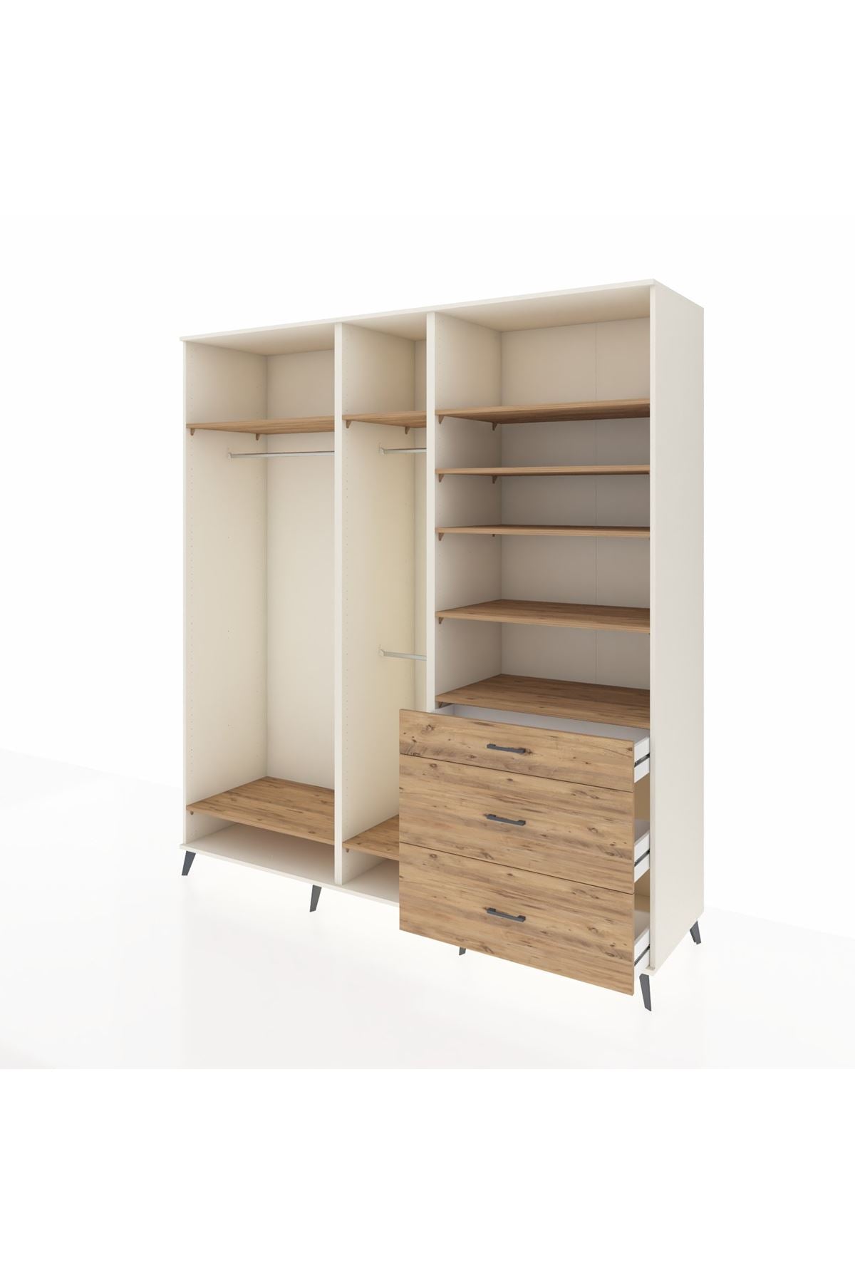 Kronos Dolap 9 Raflı 3 Çekmeceli 3 Askılı 220x59x243 Aytaşı-Çam/Çam