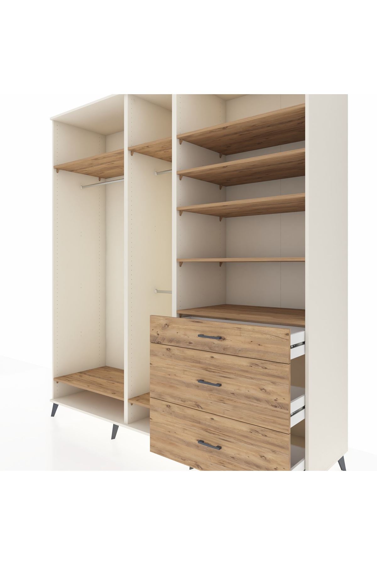 Kronos Dolap 9 Raflı 3 Çekmeceli 3 Askılı 220x59x243 Aytaşı-Çam/Çam