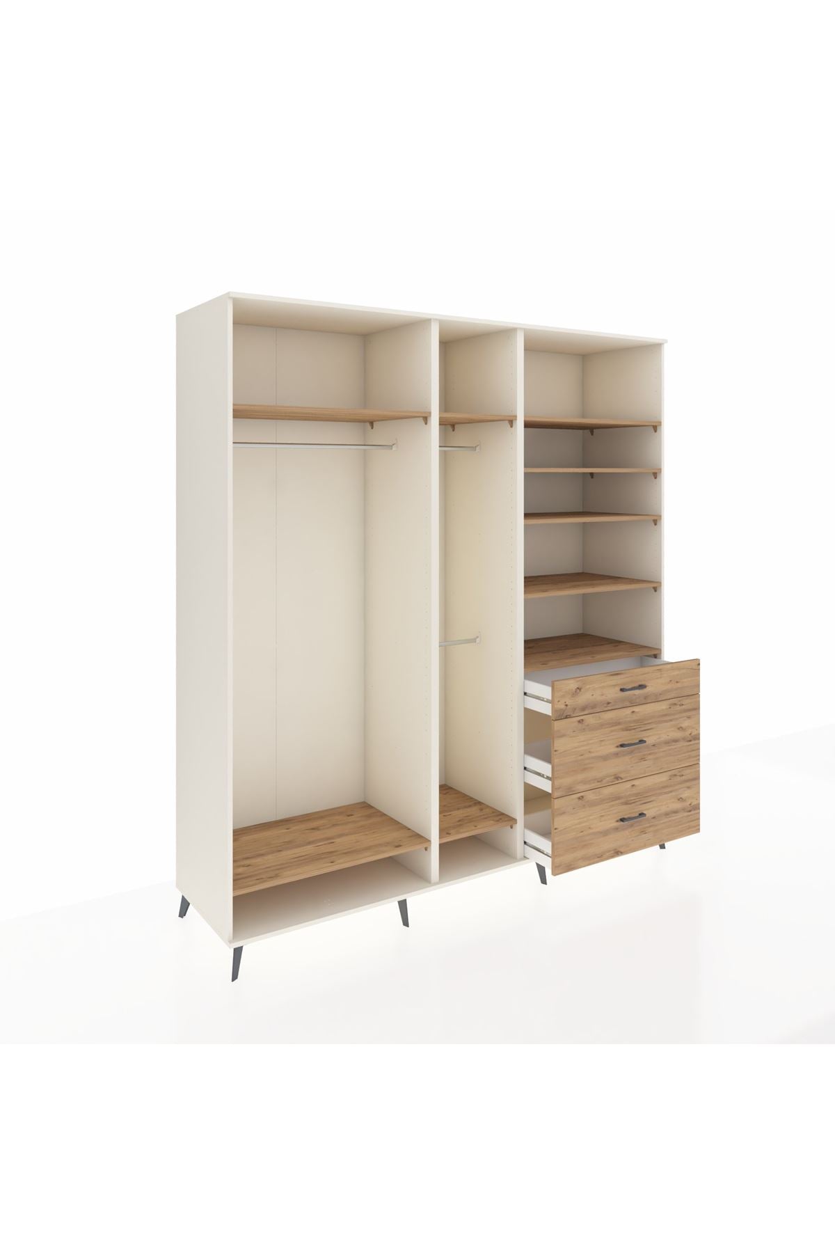 Kronos Dolap 9 Raflı 3 Çekmeceli 3 Askılı 220x59x243 Aytaşı-Çam/Çam