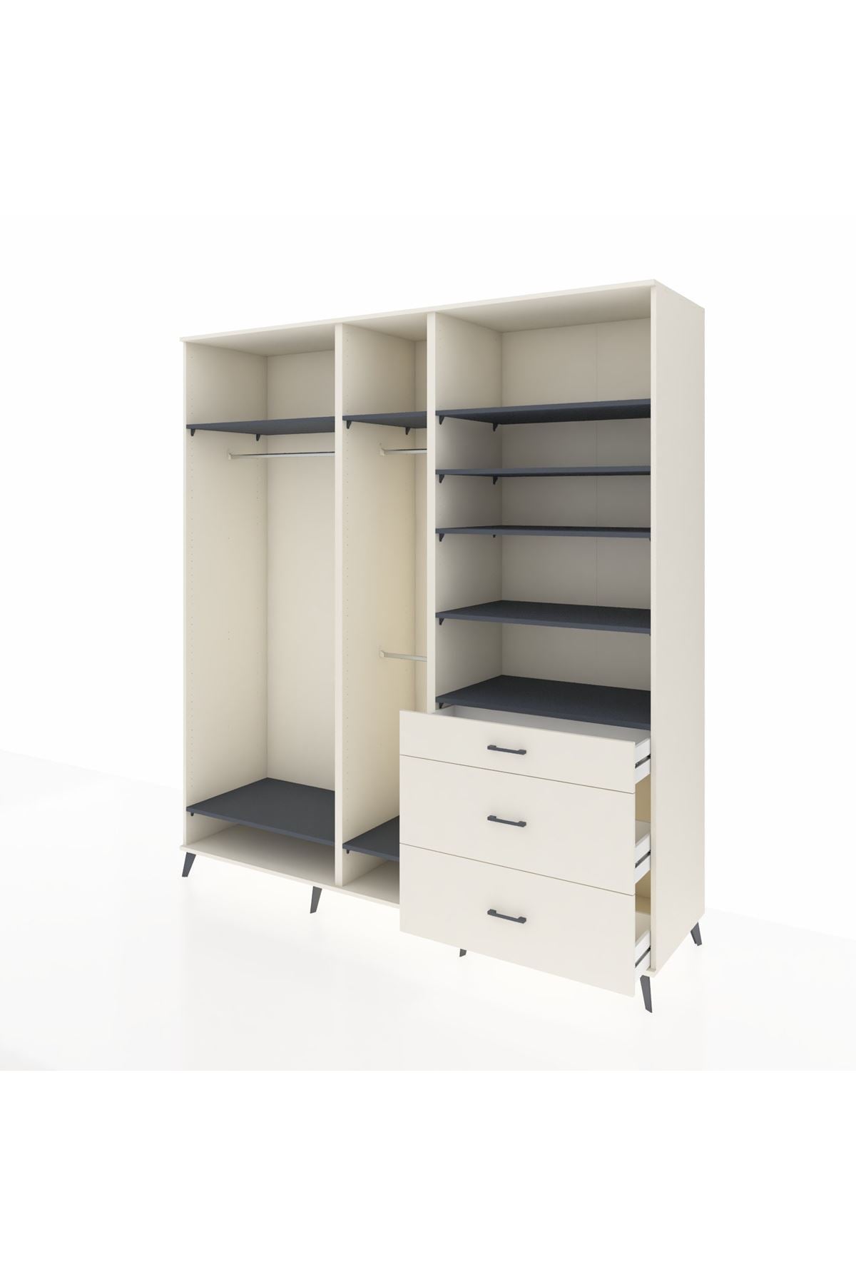 Kronos Dolap 9 Raflı 3 Çekmeceli 3 Askılı 220x59x243 Aytaşı-Antrasit/Aytaşı