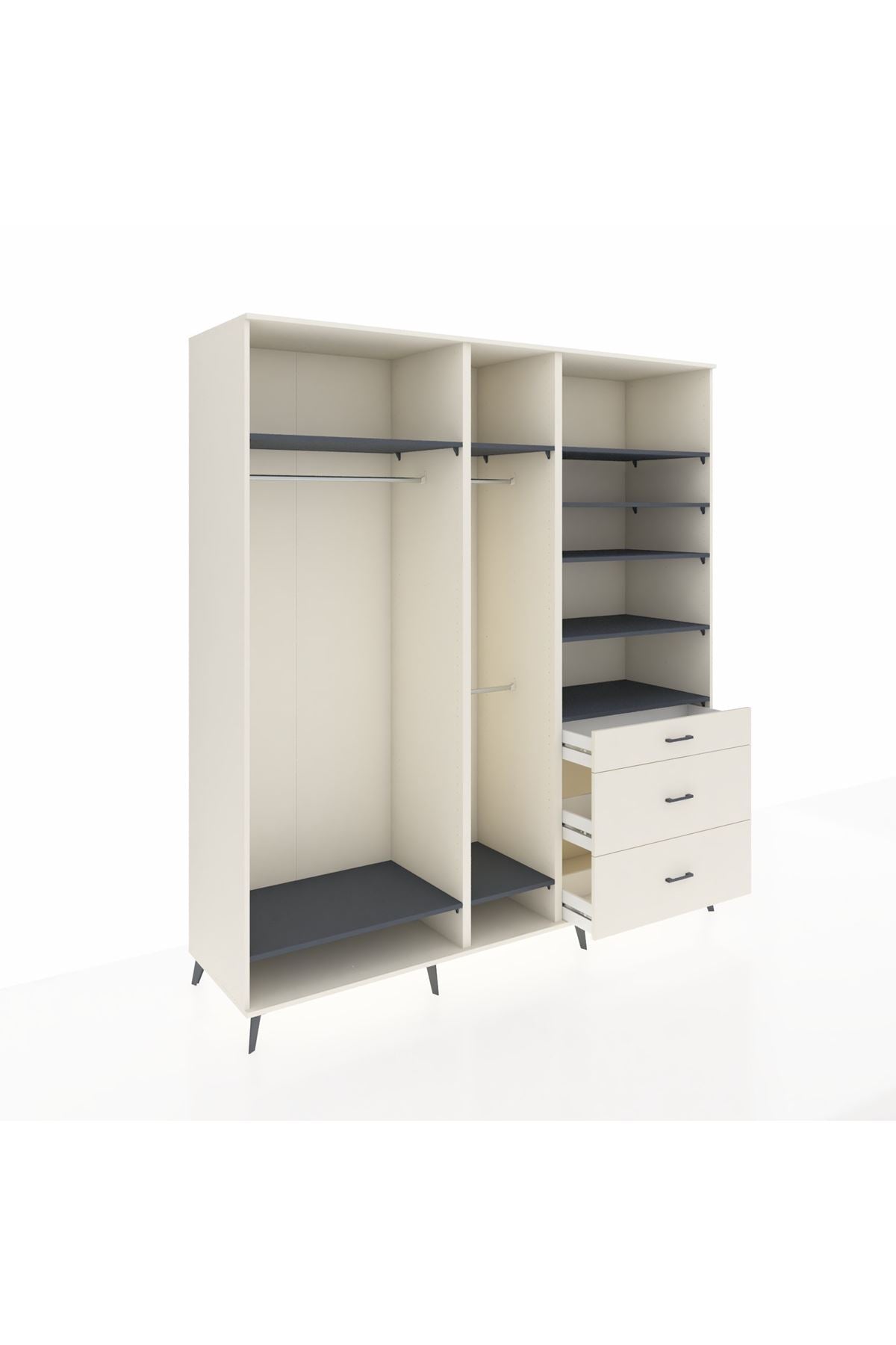 Kronos Dolap 9 Raflı 3 Çekmeceli 3 Askılı 220x59x243 Aytaşı-Antrasit/Aytaşı