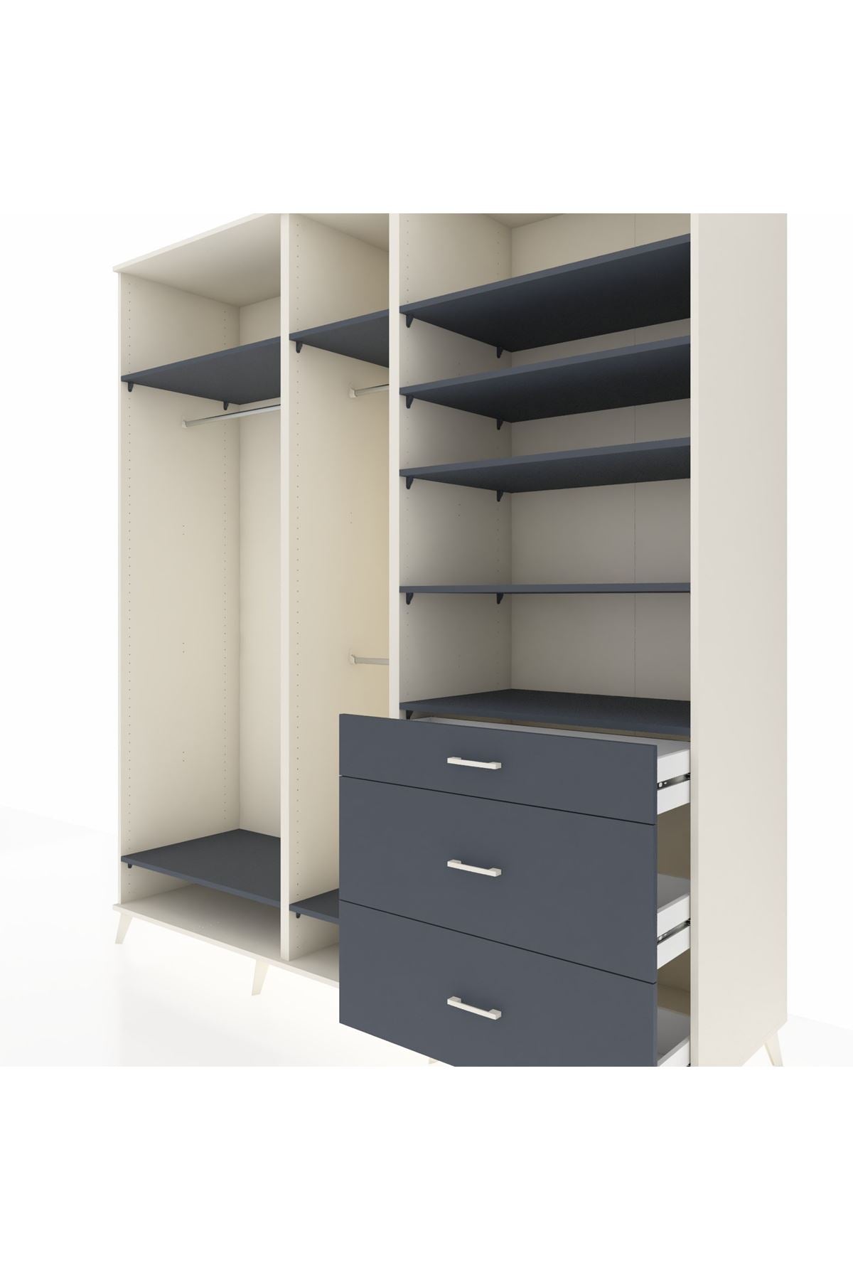 Kronos Dolap 9 Raflı 3 Çekmeceli 3 Askılı 220x59x243 Aytaşı-Antrasit/Antrasit