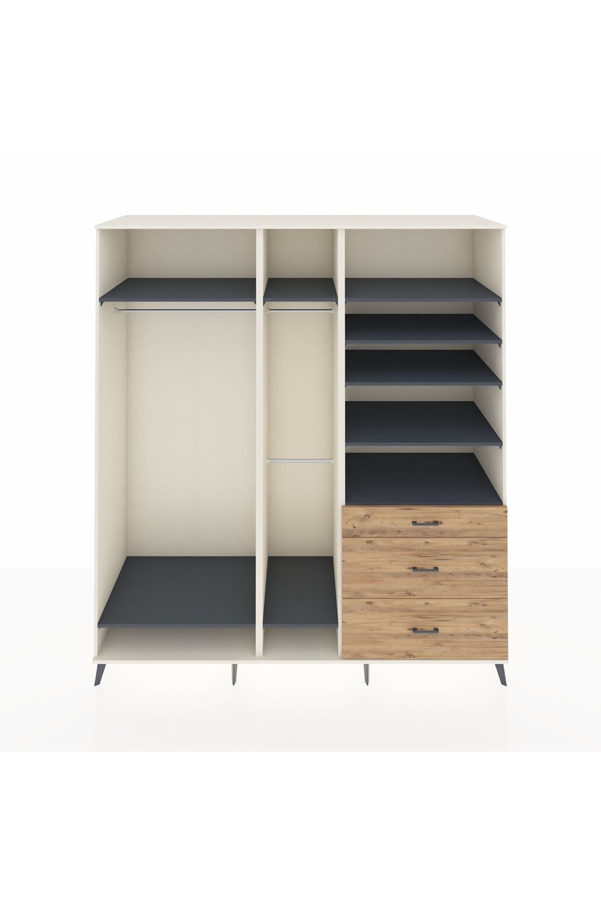 Kronos Dolap 9 Raflı 3 Çekmeceli 3 Askılı 220x59x243 Aytaşı-Antrasit/Çam