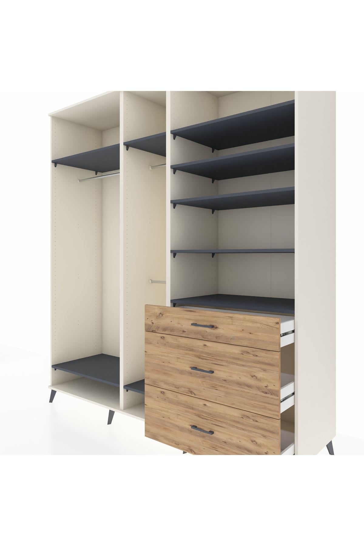 Kronos Dolap 9 Raflı 3 Çekmeceli 3 Askılı 220x59x243 Aytaşı-Antrasit/Çam