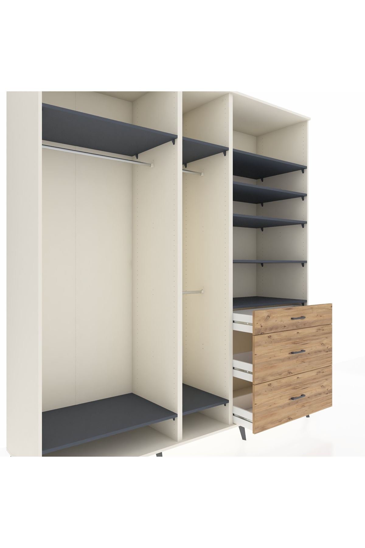 Kronos Dolap 9 Raflı 3 Çekmeceli 3 Askılı 220x59x243 Aytaşı-Antrasit/Çam