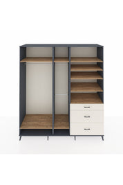 Kronos Dolap 9 Raflı 3 Çekmeceli 3 Askılı 220x59x243 Antrasit-Çam/Aytaşı