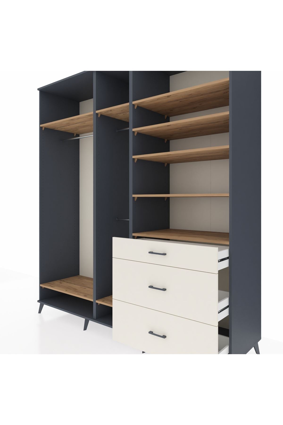 Kronos Dolap 9 Raflı 3 Çekmeceli 3 Askılı 220x59x243 Antrasit-Çam/Aytaşı