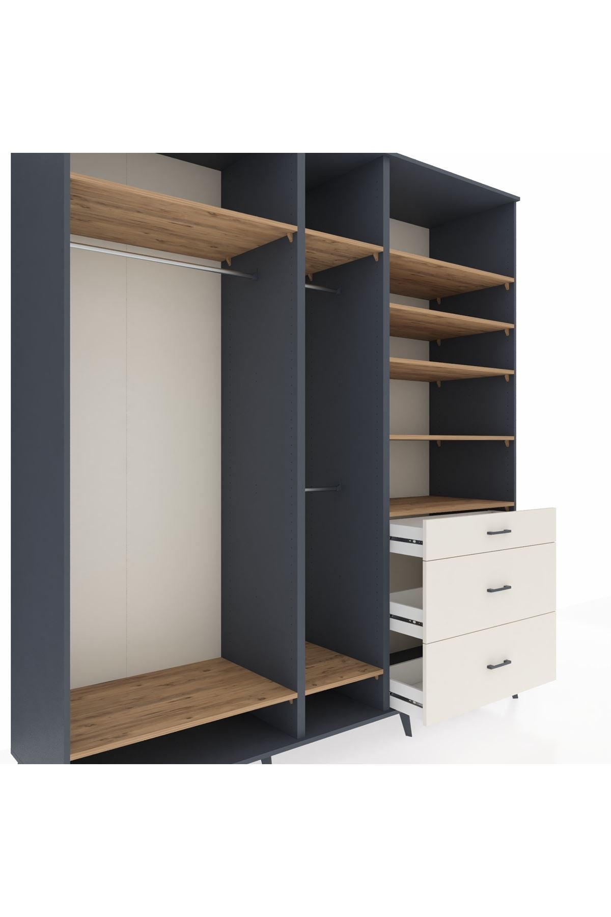 Kronos Dolap 9 Raflı 3 Çekmeceli 3 Askılı 220x59x243 Antrasit-Çam/Aytaşı