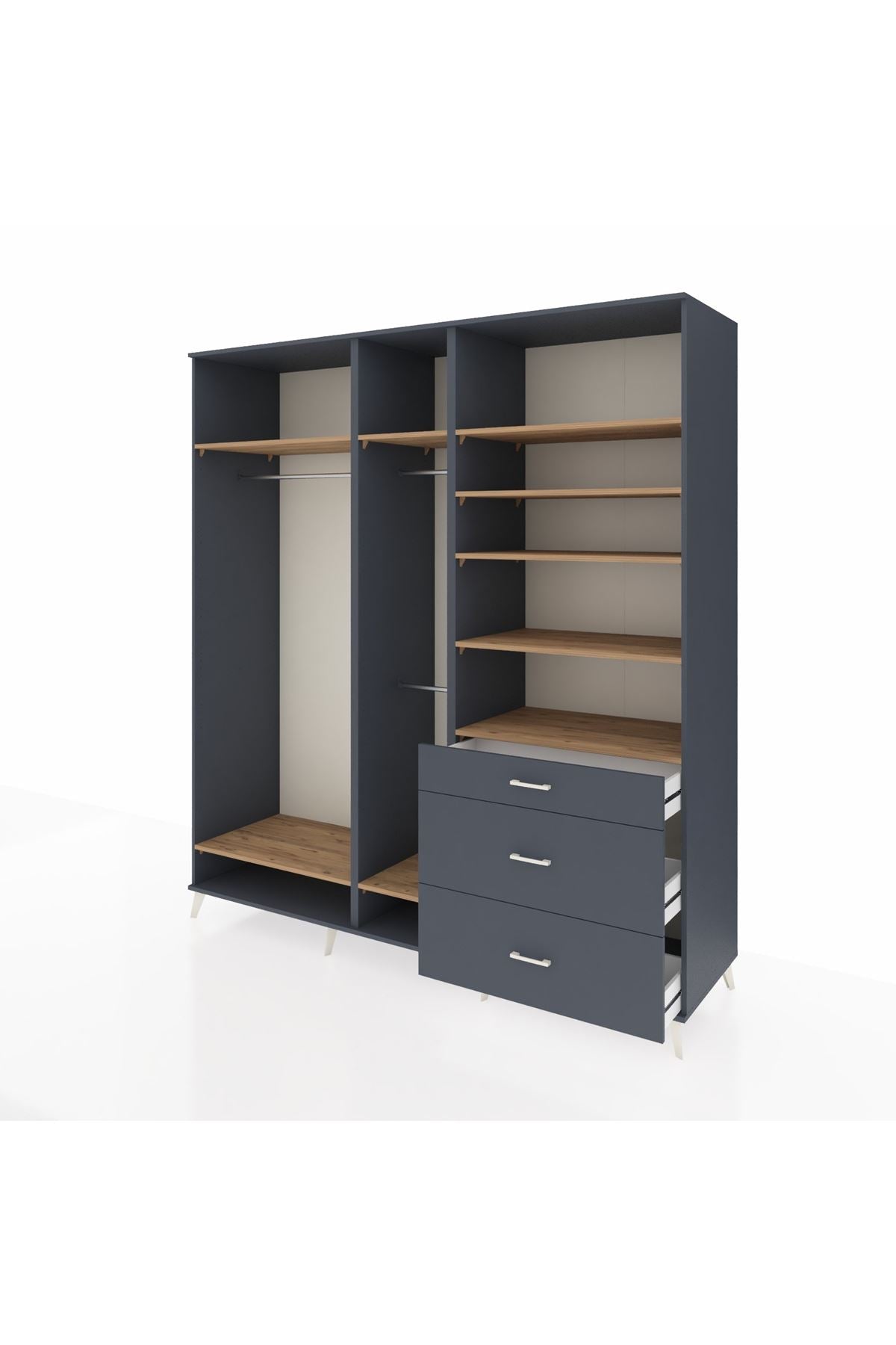 Kronos Dolap 9 Raflı 3 Çekmeceli 3 Askılı 220x59x243 Antrasit-Çam/Antrasit