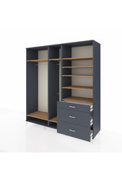 Kronos Dolap 9 Raflı 3 Çekmeceli 3 Askılı 220x59x243 Antrasit-Çam/Antrasit