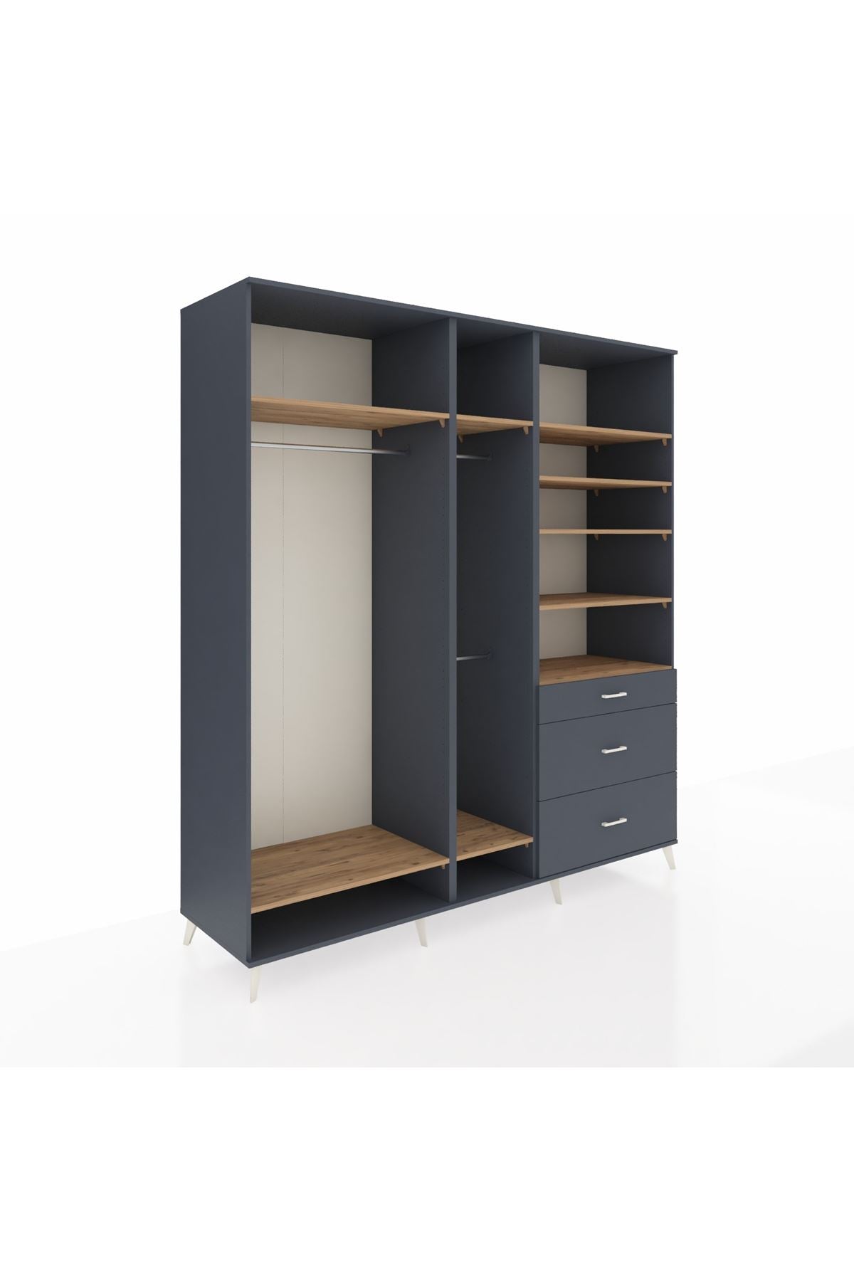 Kronos Dolap 9 Raflı 3 Çekmeceli 3 Askılı 220x59x243 Antrasit-Çam/Antrasit