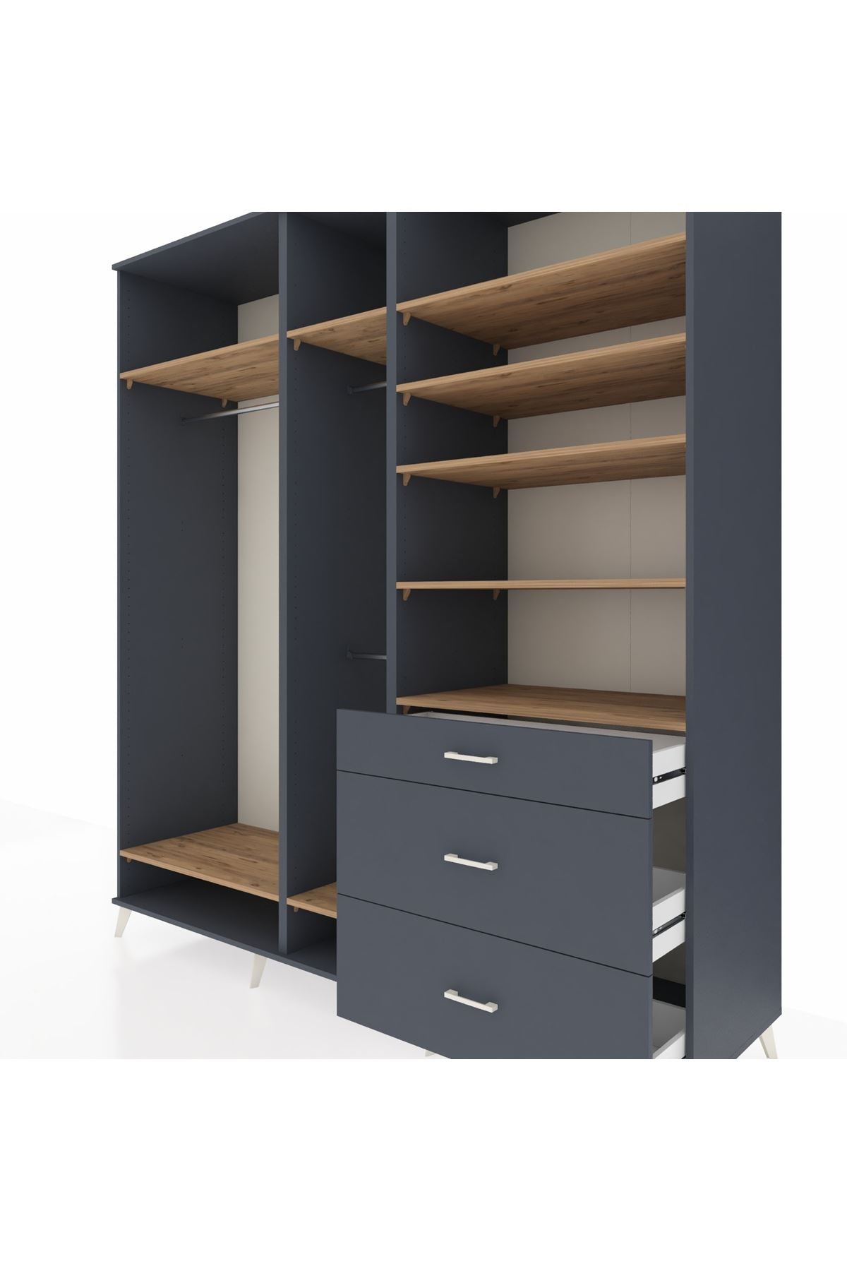 Kronos Dolap 9 Raflı 3 Çekmeceli 3 Askılı 220x59x243 Antrasit-Çam/Antrasit