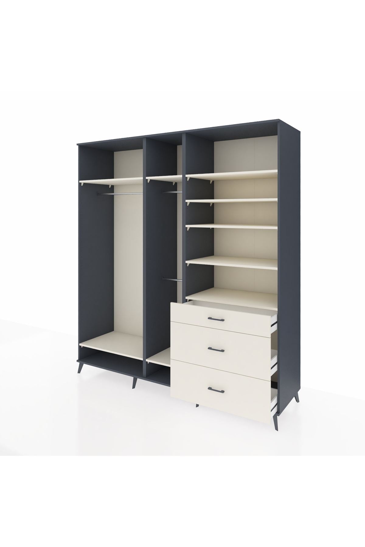 Kronos Dolap 9 Raflı 3 Çekmeceli 3 Askılı 220x59x243 Antrasit-Aytaşı/Aytaşı