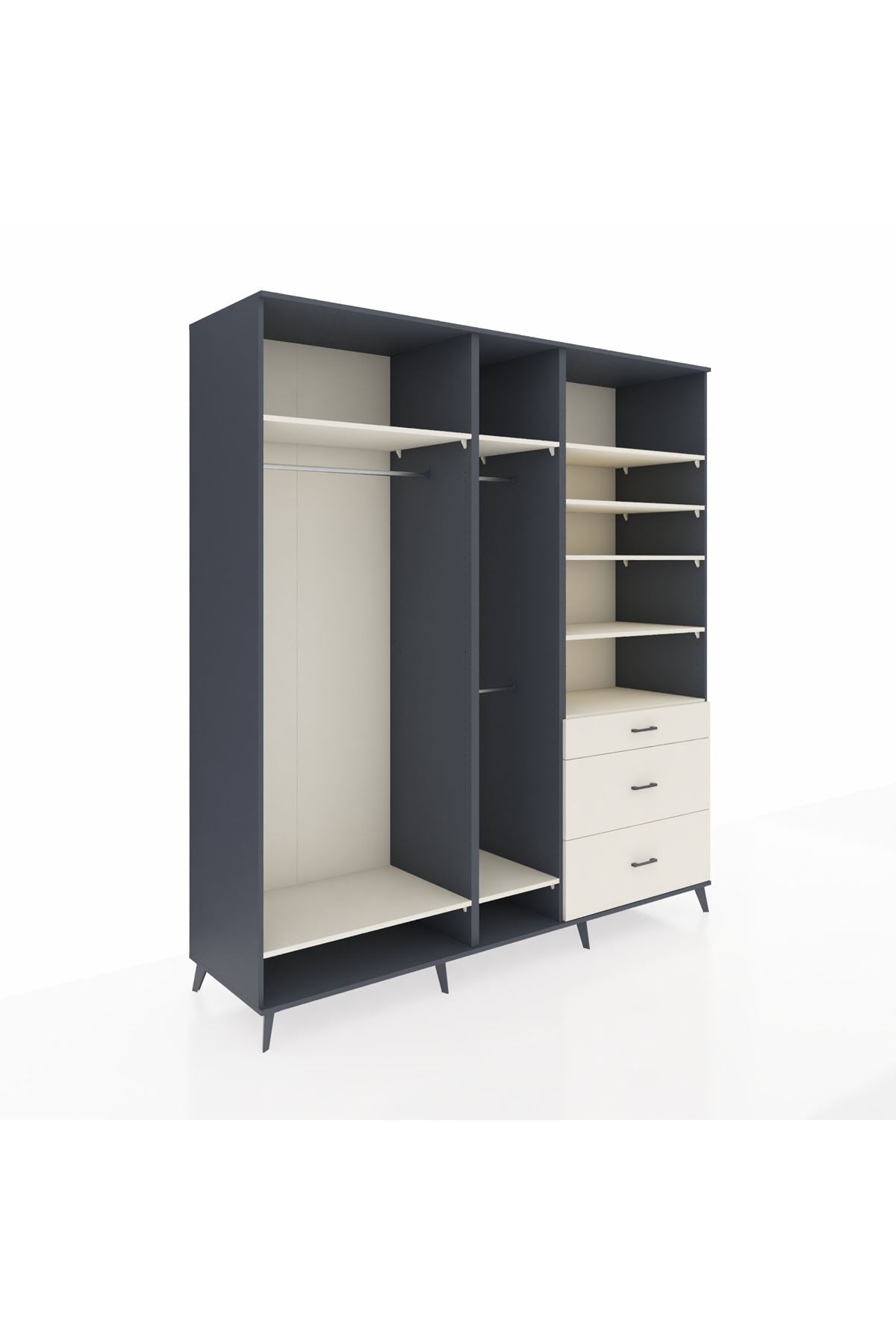 Kronos Dolap 9 Raflı 3 Çekmeceli 3 Askılı 220x59x243 Antrasit-Aytaşı/Aytaşı