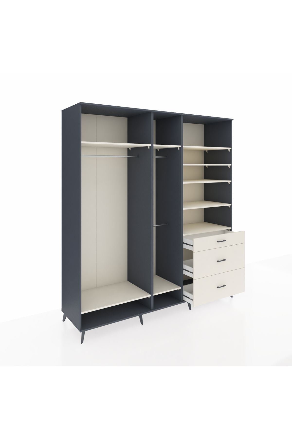 Kronos Dolap 9 Raflı 3 Çekmeceli 3 Askılı 220x59x243 Antrasit-Aytaşı/Aytaşı