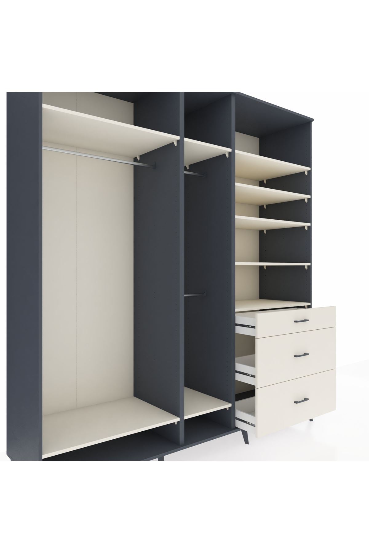 Kronos Dolap 9 Raflı 3 Çekmeceli 3 Askılı 220x59x243 Antrasit-Aytaşı/Aytaşı