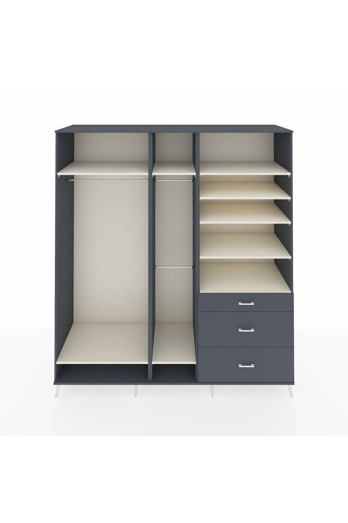 Kronos Dolap 9 Raflı 3 Çekmeceli 3 Askılı 220x59x243 Antrasit-Aytaşı/Antrasit