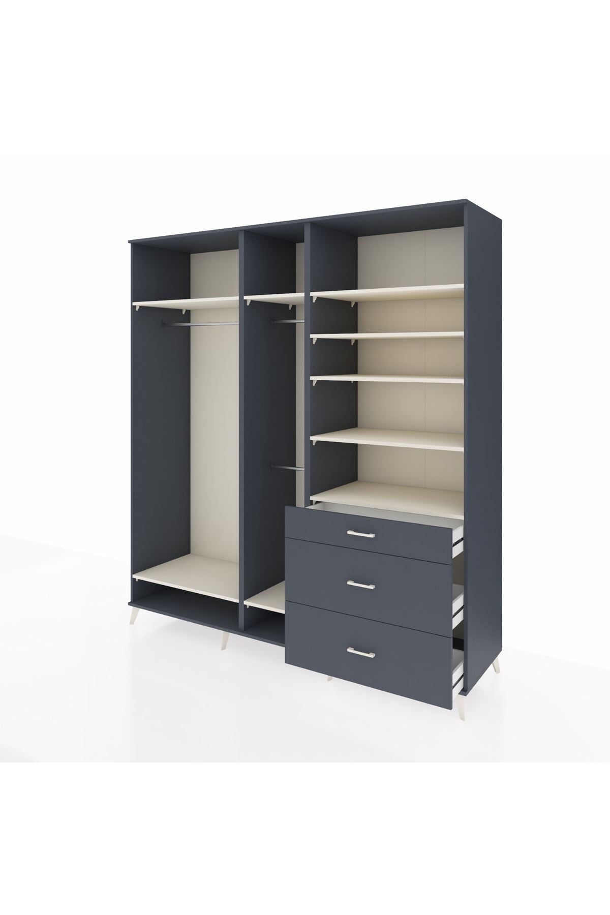 Kronos Dolap 9 Raflı 3 Çekmeceli 3 Askılı 220x59x243 Antrasit-Aytaşı/Antrasit