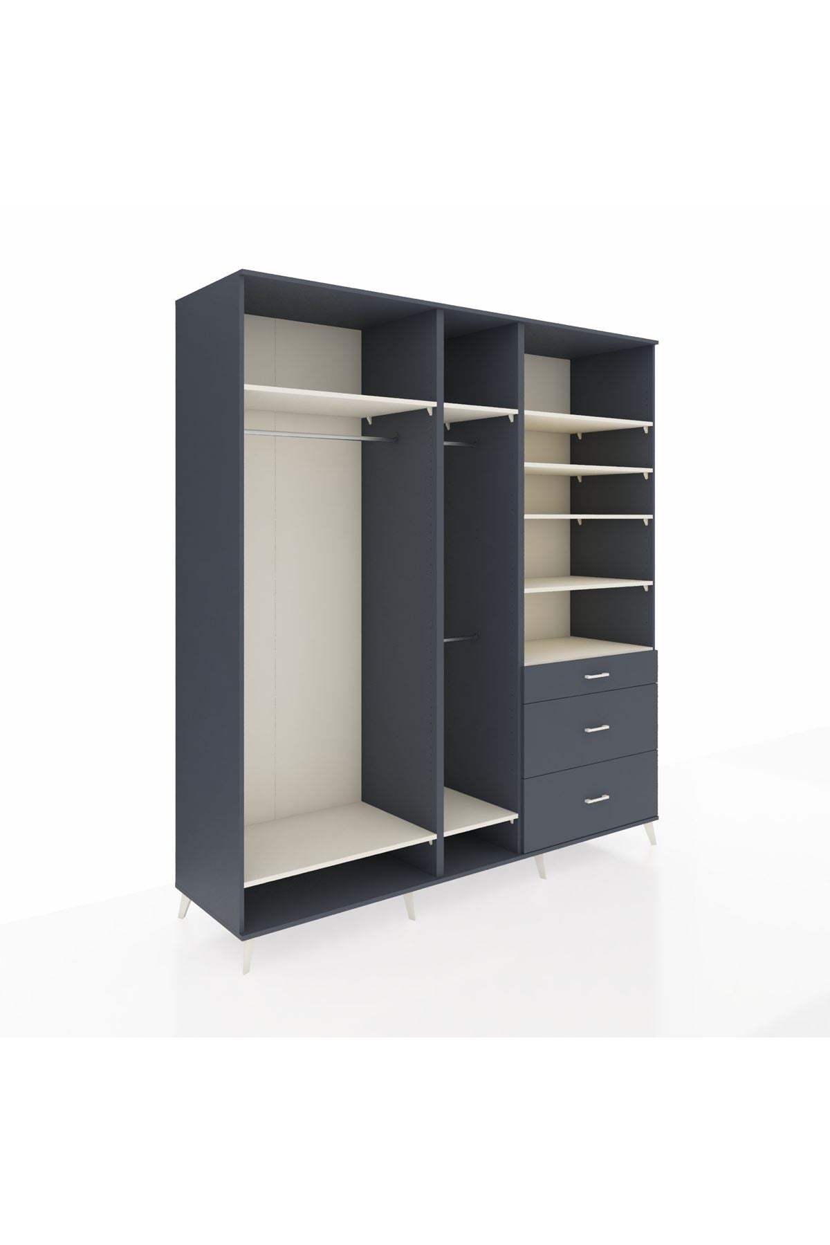 Kronos Dolap 9 Raflı 3 Çekmeceli 3 Askılı 220x59x243 Antrasit-Aytaşı/Antrasit