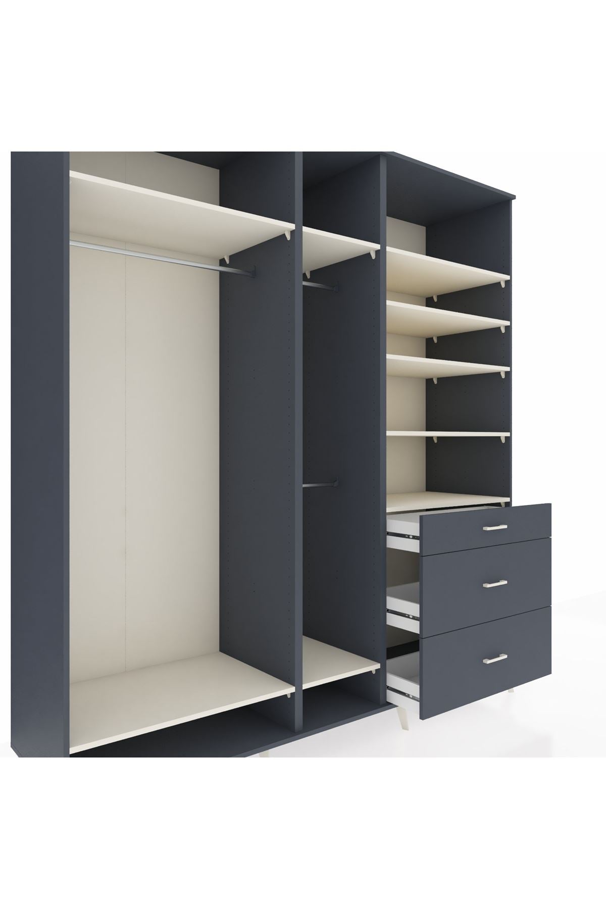 Kronos Dolap 9 Raflı 3 Çekmeceli 3 Askılı 220x59x243 Antrasit-Aytaşı/Antrasit