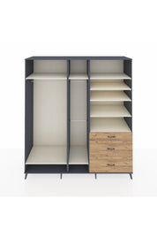 Kronos Dolap 9 Raflı 3 Çekmeceli 3 Askılı 220x59x243 Antrasit-Aytaşı/Çam