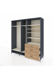 Kronos Dolap 9 Raflı 3 Çekmeceli 3 Askılı 220x59x243 Antrasit-Aytaşı/Çam