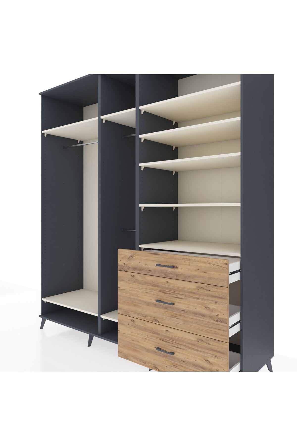 Kronos Dolap 9 Raflı 3 Çekmeceli 3 Askılı 220x59x243 Antrasit-Aytaşı/Çam