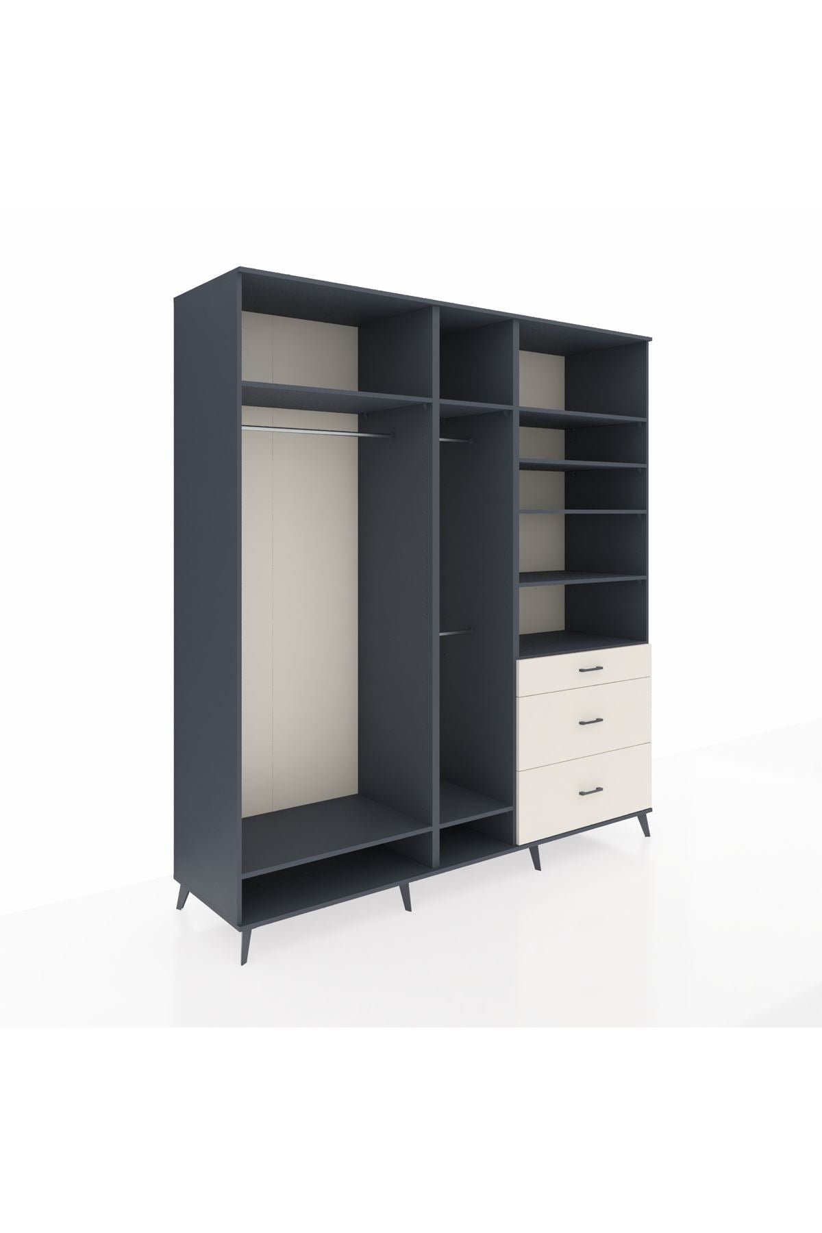 Kronos Dolap 9 Raflı 3 Çekmeceli 3 Askılı 220x59x243 Antrasit-Antrasit/Aytaşı