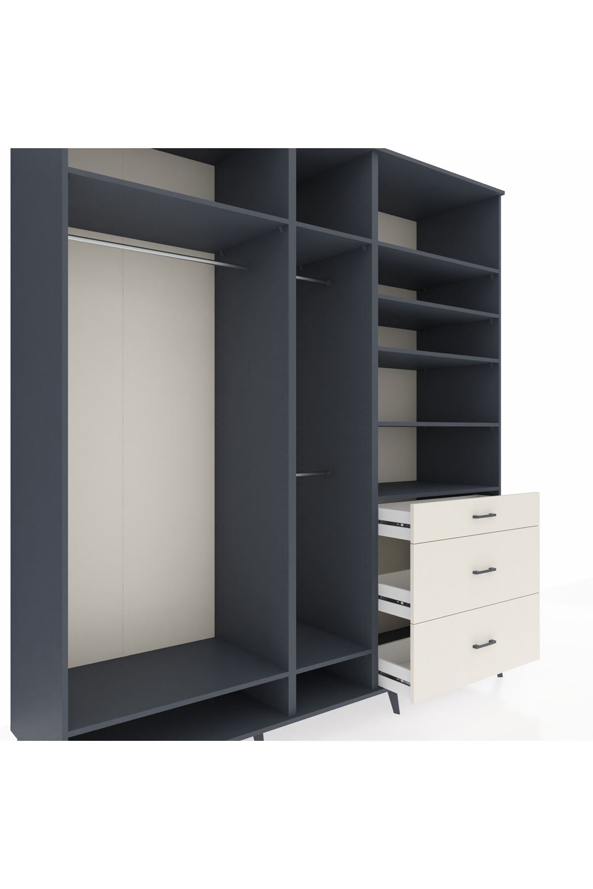 Kronos Dolap 9 Raflı 3 Çekmeceli 3 Askılı 220x59x243 Antrasit-Antrasit/Aytaşı