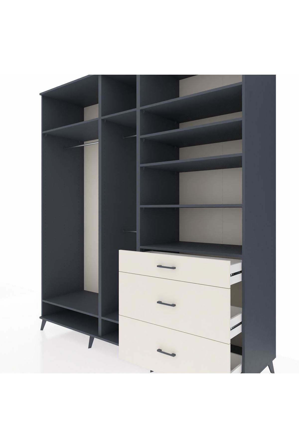 Kronos Dolap 9 Raflı 3 Çekmeceli 3 Askılı 220x59x243 Antrasit-Antrasit/Aytaşı