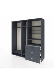 Kronos Dolap 9 Raflı 3 Çekmeceli 3 Askılı 220x59x243 Antrasit-Antrasit/Antrasit