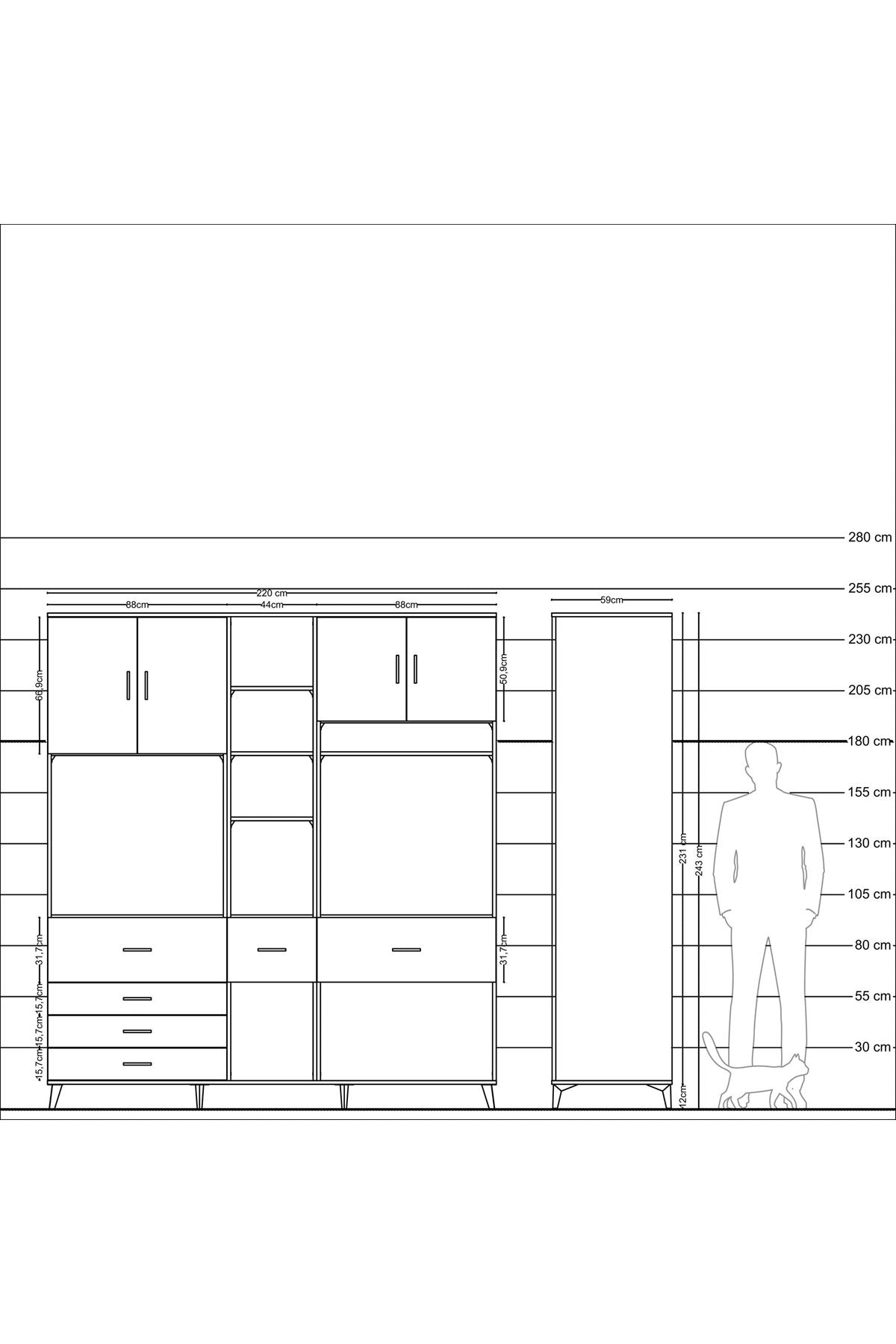 Kronos Dolap 11 Raflı 6 Çekmeceli 4 Kapaklı 220x59x243 - S784M062V17C