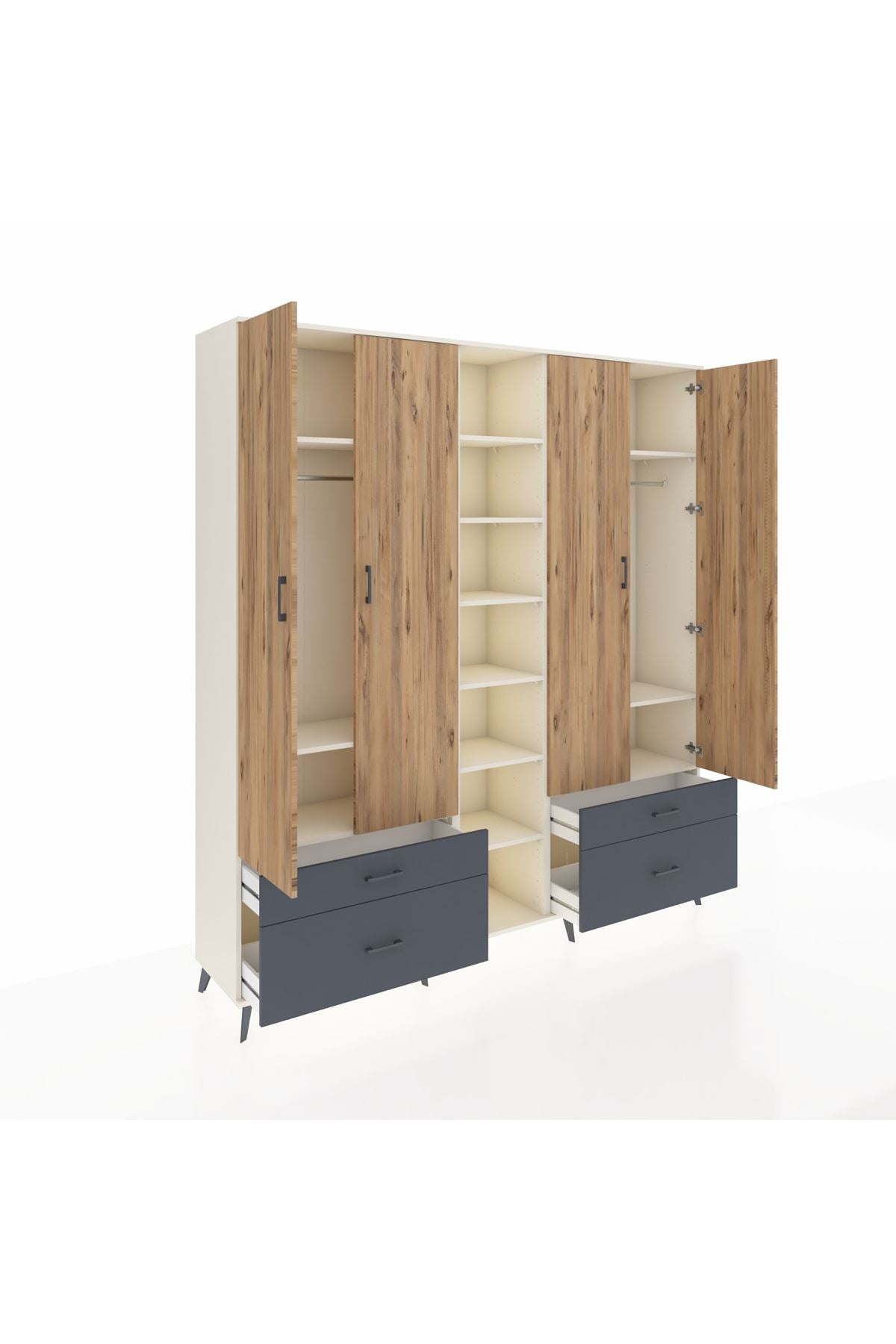 Hyperion Dolap 12 Raflı 4 Çekmeceli 2 Askılı 220x44x243 - S553M001V02B