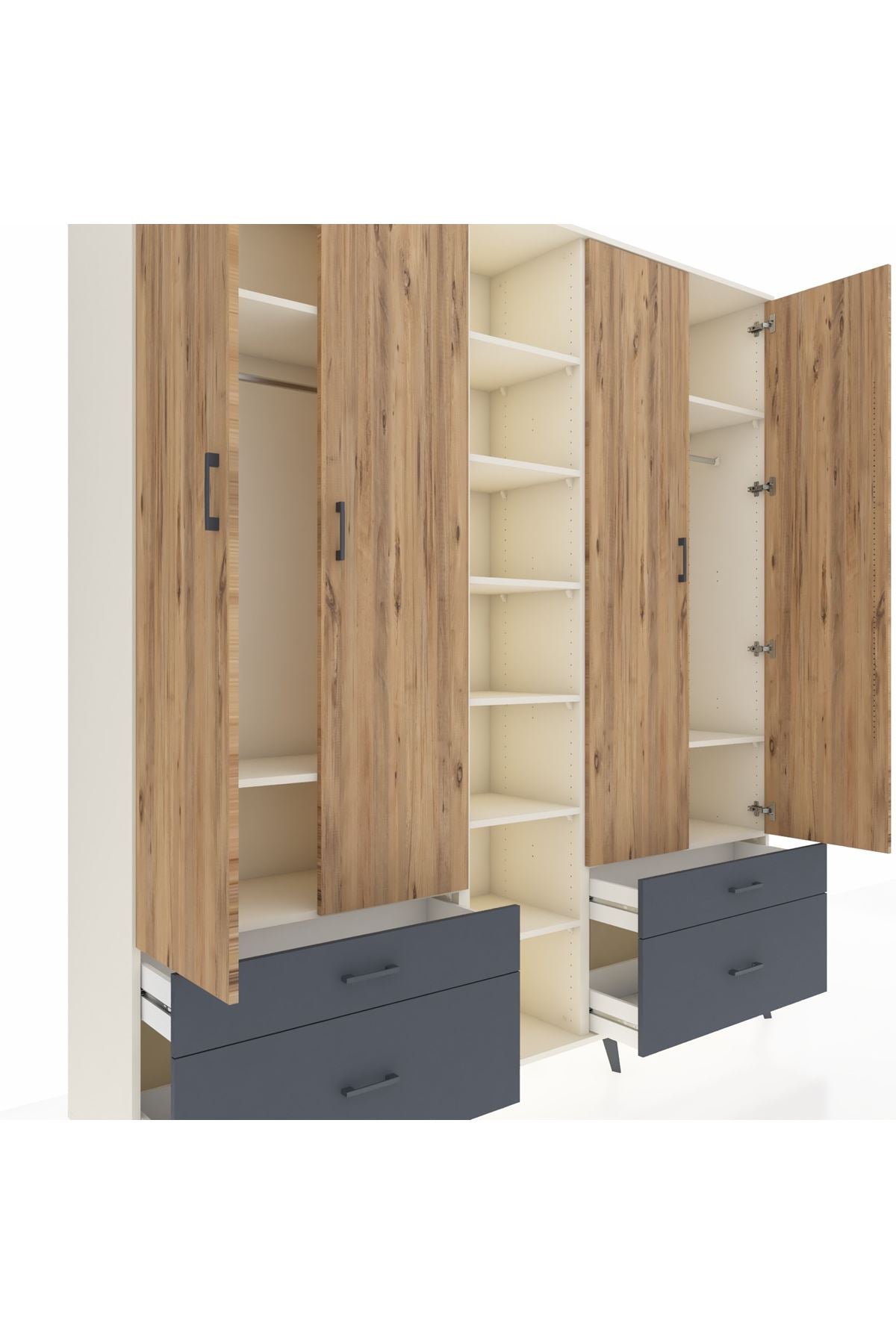 Hyperion Dolap 12 Raflı 4 Çekmeceli 2 Askılı 220x44x243 - S553M001V02B