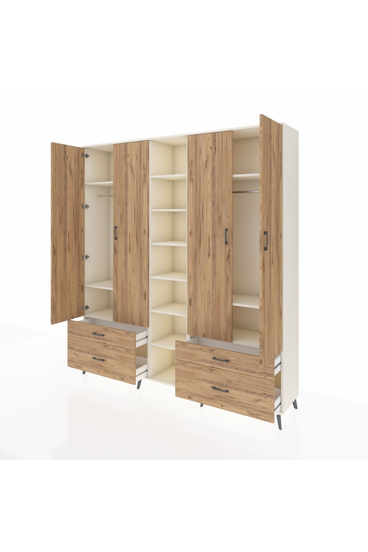 Hyperion Dolap 12 Raflı 4 Çekmeceli 2 Askılı 220x44x243 - S553M001V03B