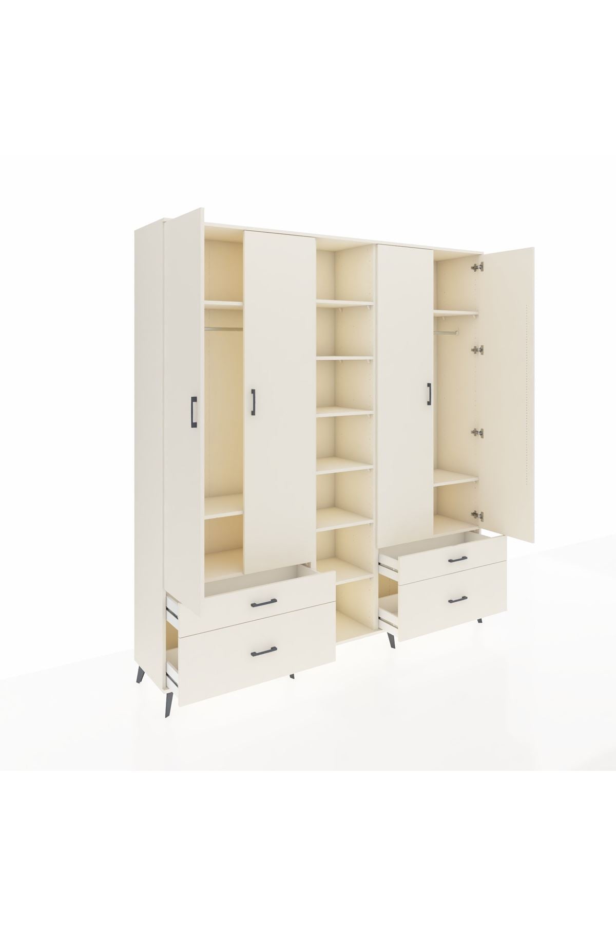 Hyperion Dolap 12 Raflı 4 Çekmeceli 2 Askılı 220x44x243 - S553M001V04B