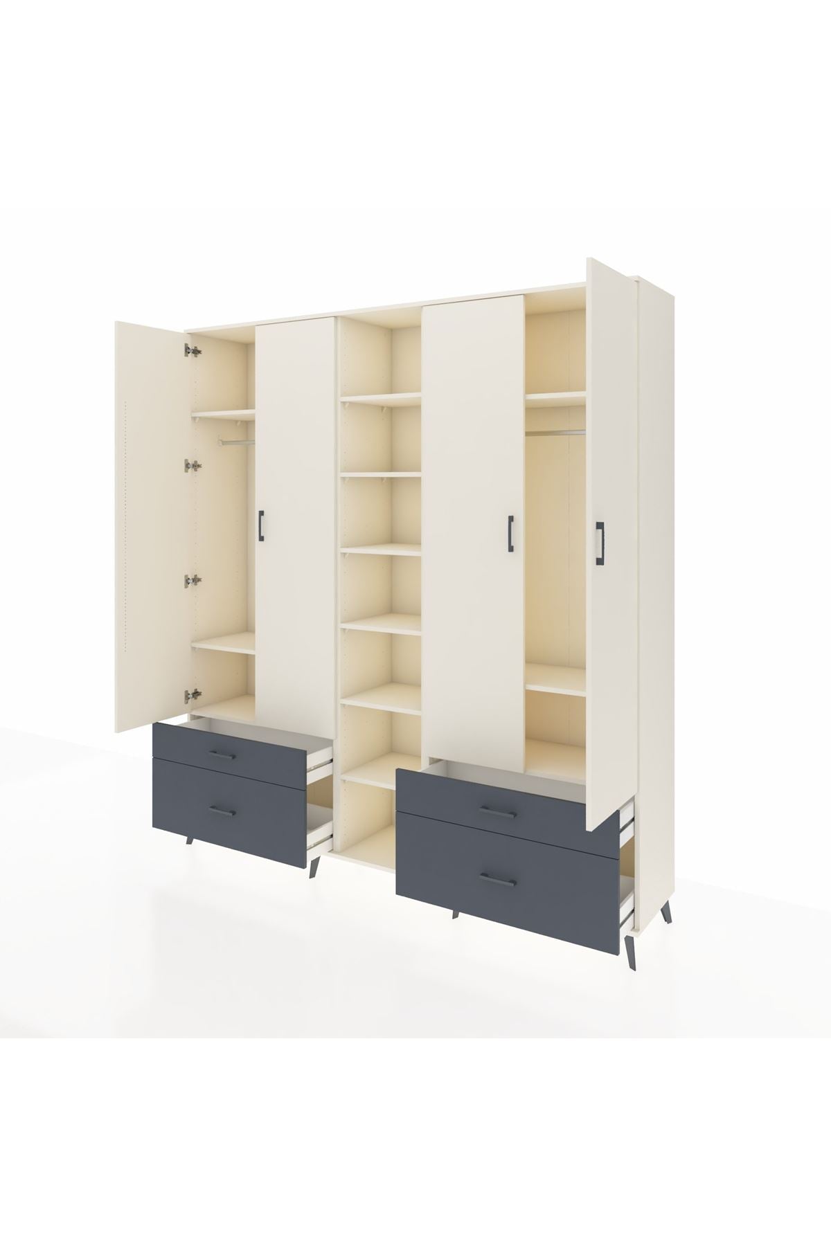 Hyperion Dolap 12 Raflı 4 Çekmeceli 2 Askılı 220x44x243 - S553M001V05B