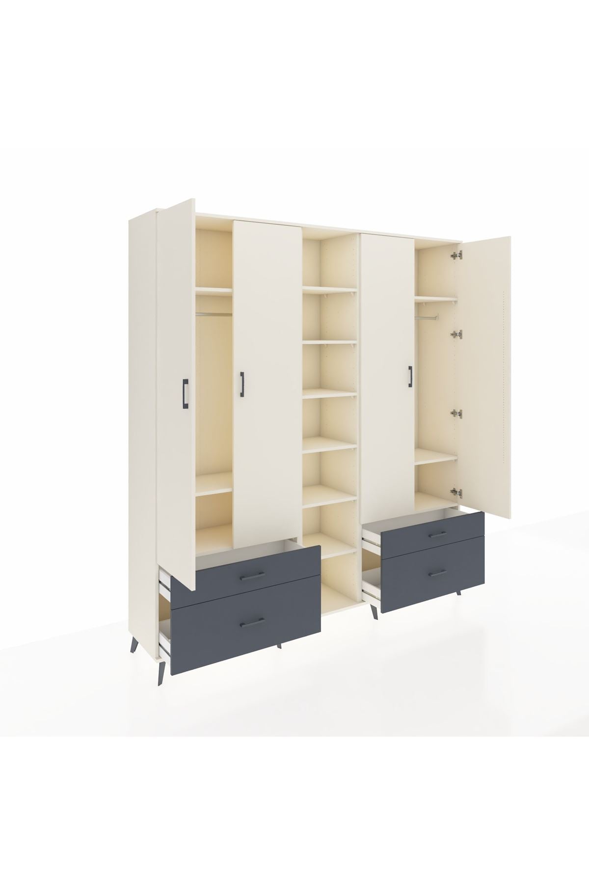 Hyperion Dolap 12 Raflı 4 Çekmeceli 2 Askılı 220x44x243 - S553M001V05B