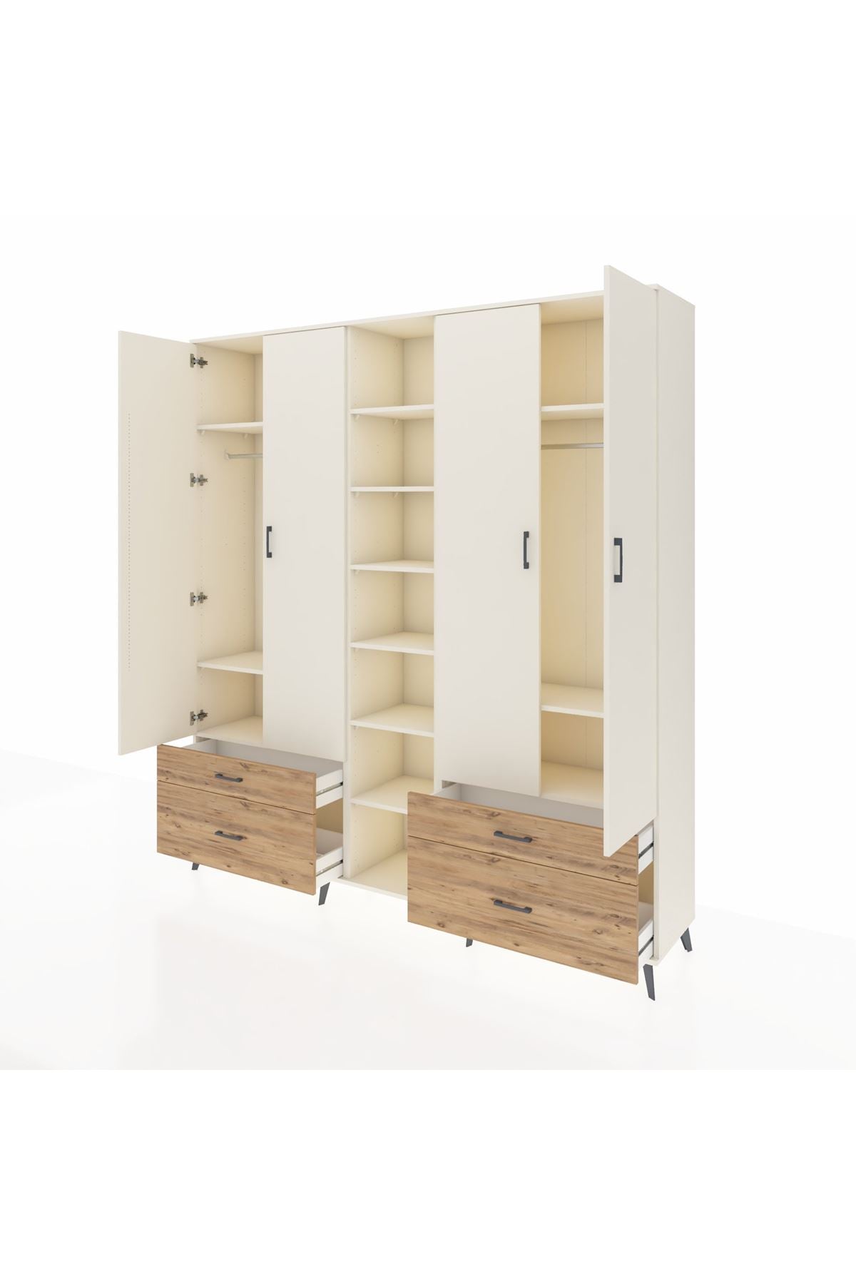 Hyperion Dolap 12 Raflı 4 Çekmeceli 2 Askılı 220x44x243 - S553M001V06B