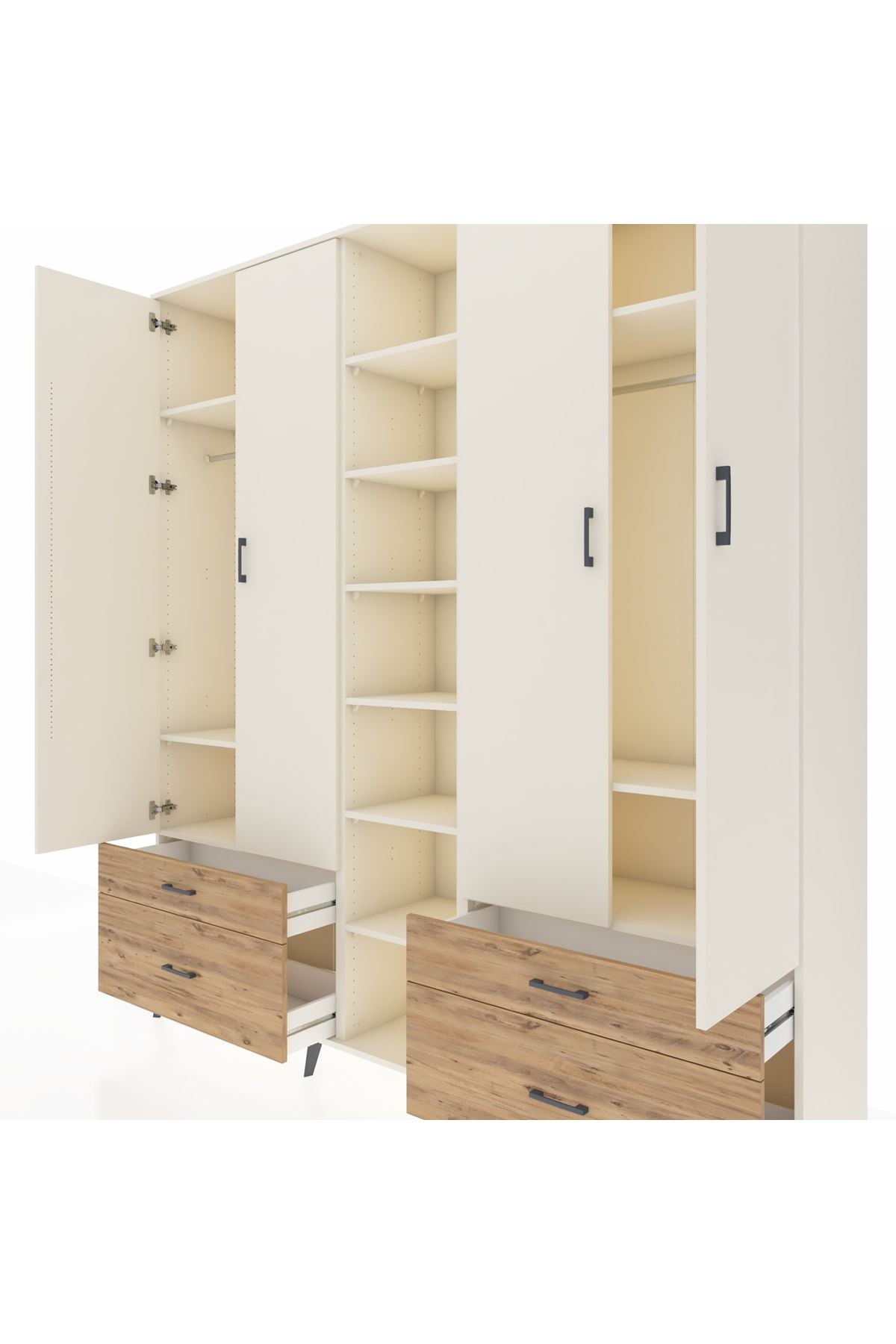 Hyperion Dolap 12 Raflı 4 Çekmeceli 2 Askılı 220x44x243 - S553M001V06B