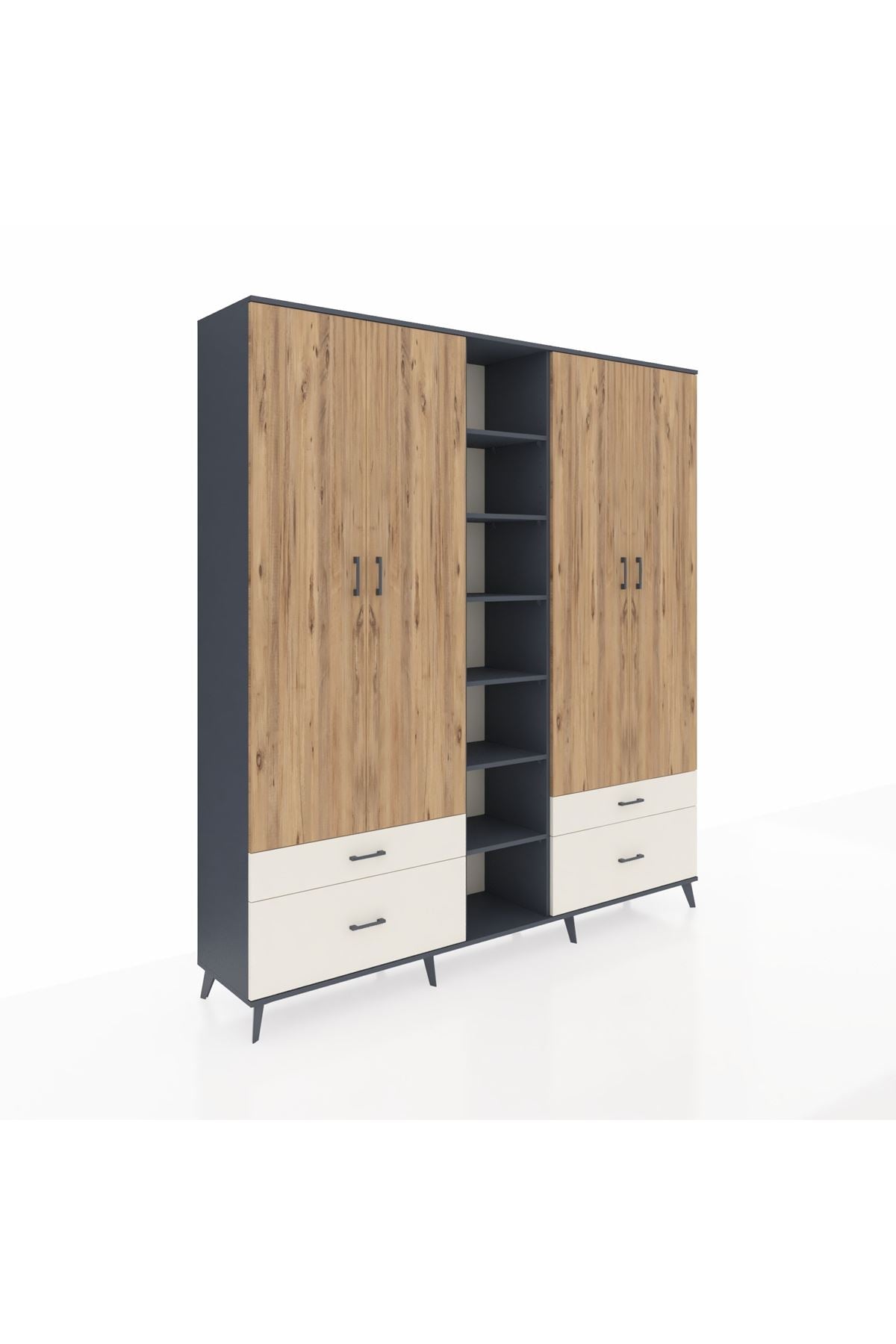 Hyperion Dolap 12 Raflı 4 Çekmeceli 2 Askılı 220x44x243 - S553M001V10B